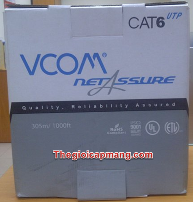 Cáp Mạng VCOM Cat 6 UTP Standard Solid 305m  Đường kính đồng 0.57mm. Mỗi dây dẫn là đồng tinh khiết cao, có tiết diện ngang hình tròn. Dây dẫn được kéo rút một cách trơn, nhẵn, có chất lượng và đường kính đồng đều, không có bất kỳ khuyết tật  hay mối nối nào trên suốt chiều dài của sợi dây.