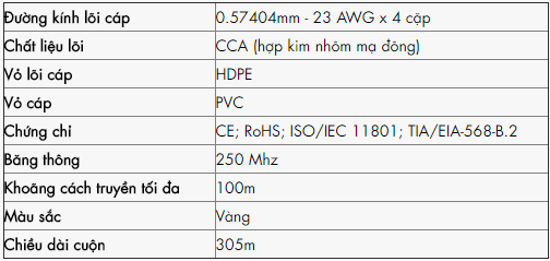 cáp mạng golden link premium utp cat6 305m màu vàng là dòng sản phẩm chất lượng cao chuyên dùng cho công nghệ bootroom, camera quan sát và hệ thống cáp mạng