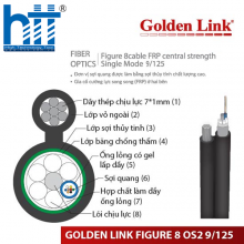 Cáp quang treo hình số 8 Golden Link đơn mốt OS2 (9/125), 8 lõi